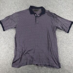 Bobby Jones Collection Mens Large Polo Shirt Navy Blue White Check Cotton Golf